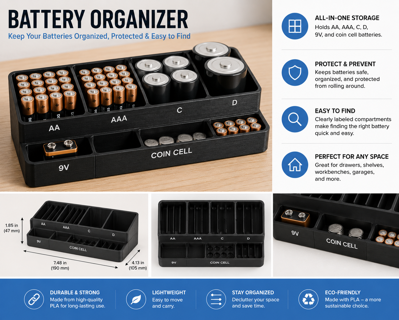 3D Printed Battery Organizer
